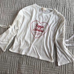 [Children's clothing] Cut and sew, heart, sleeve ruffles, lace-up style, ribbon